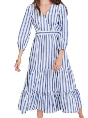 Madewell Ruffle-Sleeve Tiered Dress in Ava Stripe Size 00 in Oxford Blue J3996